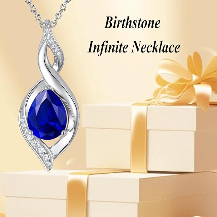 Birthstone Necklace for Women 925 Sterling Silver Infinity Love Jewelry Valentines Day Birthday Gifts for Her Mom Wife Girlfriend