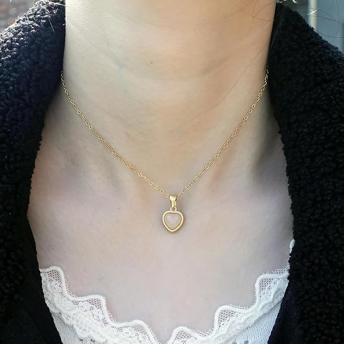 Cute Gold Heart Necklace for Women,18k Gold Plated Cubic Zirconia Charm Necklaces,Stainless Steel Women's Heart Stone Pendant Necklace for Women,16-18 Inches Adjustable Chain,Trendy Jewelry Gifts