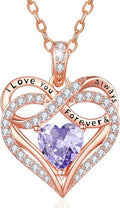 Infinity Rose Gold Valentines Heart Birthstone Necklace for Women,I Love You Always and Forever Jewelry,Valentines Anniversary Birthday Gifts for Her Wife Mom Grandma Daughter
