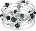 BULINLIN Layered Wrap Bangle Turquoise Bracelet - Bead Bracelet with Natural Agate Stone, Gifts For Women
