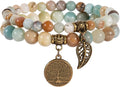 Bivei Natural Semi Precious Gemstone beads bracelet for women - Life Tree and Leaf Charm Energy Reiki Crystal Stretch Bracelets