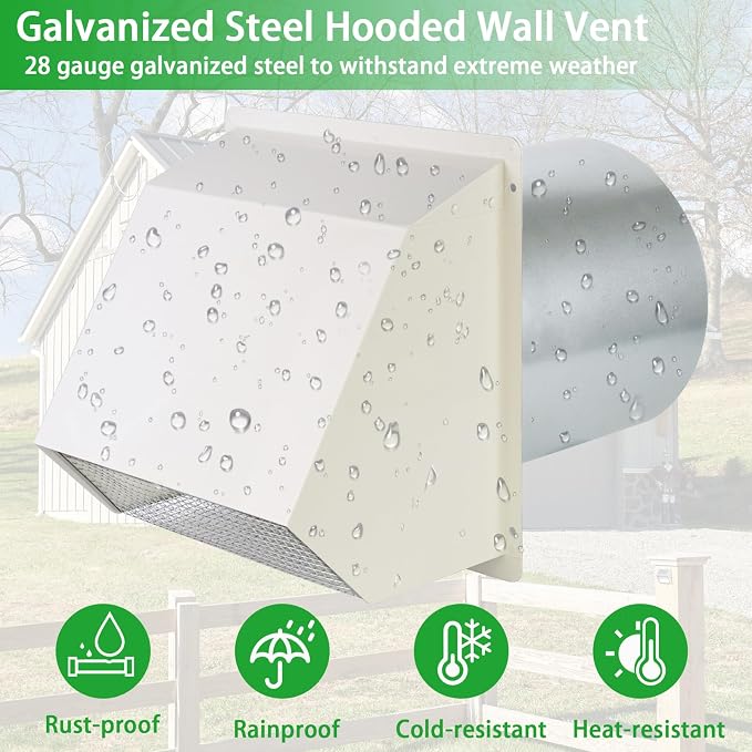5 Inch Hooded Wall Vent with Screen and Damper, Dryer Vent Cover Outside - Image 5