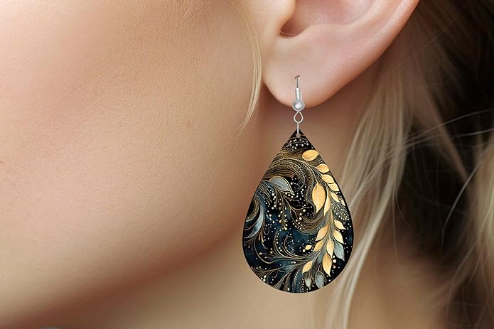 Teardrop Wood Earrings Light Weight Printed Image Dangle Jewelry, Fun and Funky Earrings