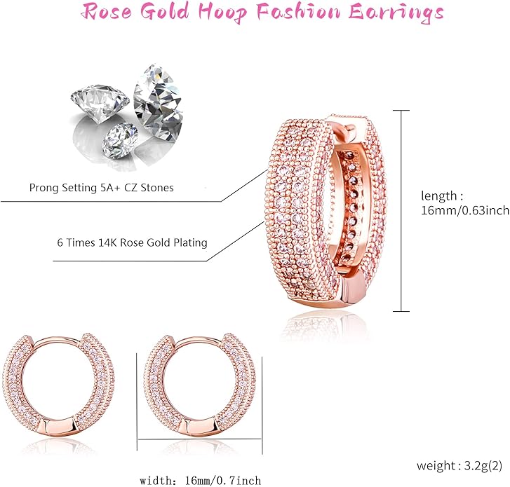 TOPGRILLZ Iced Out Hoop Earrings Cubic Zirconia Huggie Cartilage Cuff Hypoallergenic 14K Gold Plated Luxury Fashion Round Circle Earrings For Men Women