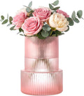 Pink Ribbed Glass Vase, Modern Decorative Flower Vase | Home Decor, Living Room by Woaiwo-q