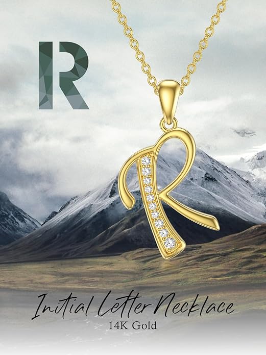 14k Gold Initial Necklace for Women, Solid Gold Moissanite Letter Pendant Necklaces Jewelry for Her Birthday Valentines Day Gifts for Mom Wife Christmas Gifts for Girlfriend Sister