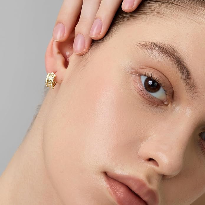 18K Gold Plated Huggie Hoop Earrings for Women, 925 Sterling Silver Post, Hypoallergenic Small Earrings