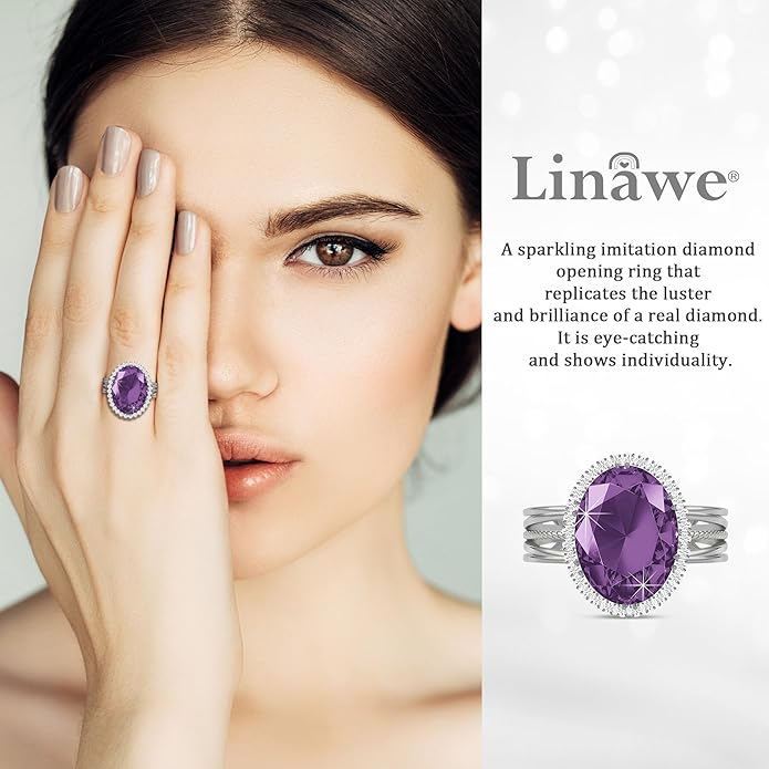 Linawe Birthstone Chunky Adjustable Rings for Women, Gold/Silver/Rose Gold Statement Rings, Imitation Diamond Fake Gemstone Crystal Cocktail Ring, Cubic Zirconia Costume Jewelry