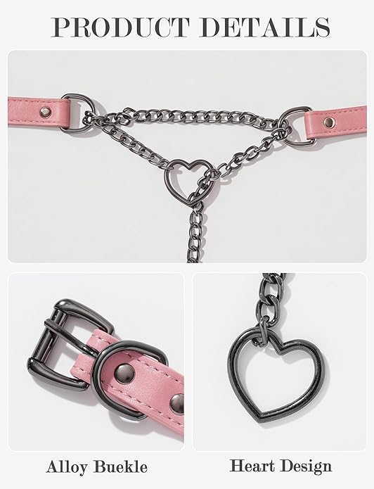 FEOYA Black Leather Heart Choker Necklace for Women Punk Gothic O-Ring Slip Chain Collar with Adjustable Buckle
