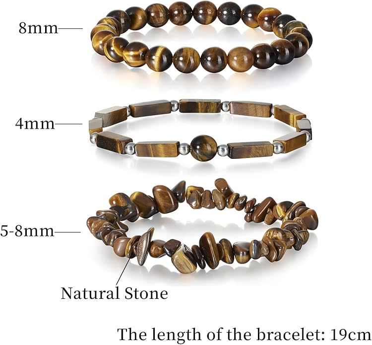 3Pcs Natural Stone Bracelets for Women 8mm Crystal Beaded Bracelets Handmade Stretch Bracelet Healing Crystal Jewelry for Women