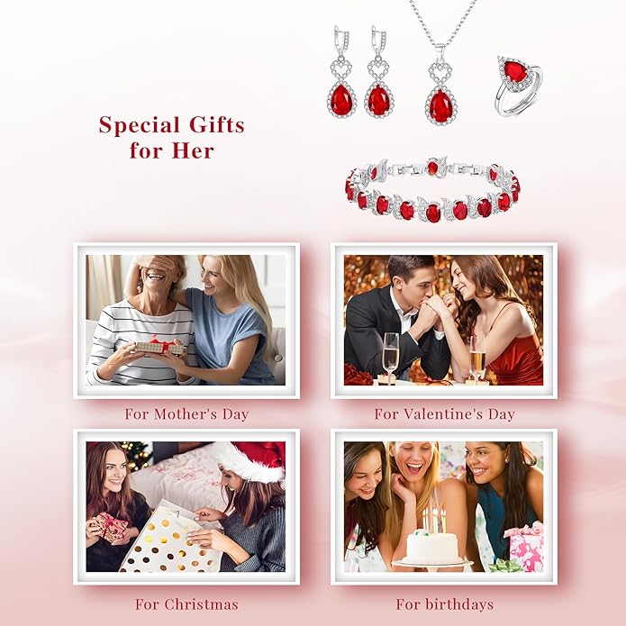BriLove Wedding Jewelry Set for Women Bride Bridesmaid, Gorgeous Cubic Zirconia Teardrop Necklace Earrings Bracelet Adjustable Ring Jewelry Gift for Birthday/Anniversary/Mother’s Day