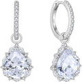 Women 925 Sterling Silver Birthstone Teardrop Huggie 14mm Hoop Drop Dangle Earrings 5A Cubic Zirconia Jewelry