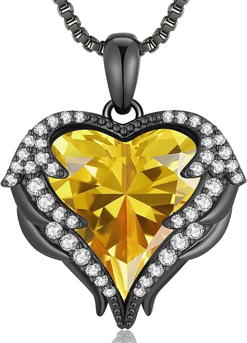 CDE Valentines Day Gifts for Women Angel Wings Necklace for Women with Birthstone, Love Heart Silver Tone/Gold Tone Pendant, Ideal Anniversary or Birthday Jewelry Gifts for Wife Girlfriend Her
