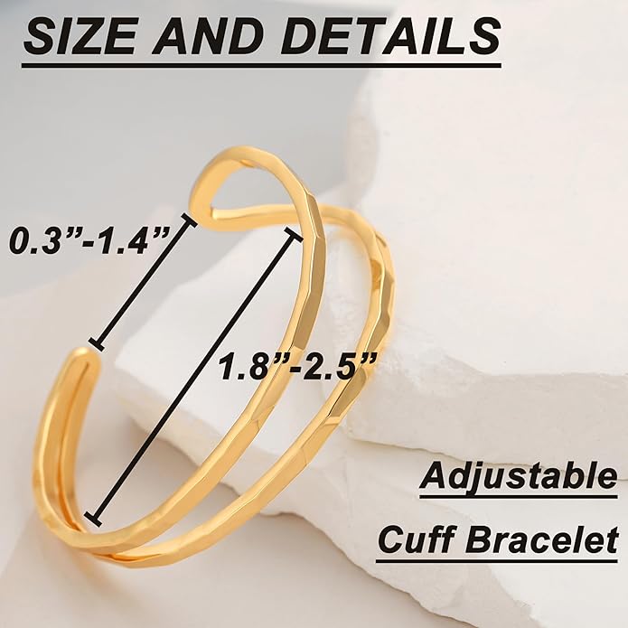 POTESSA 18K Gold Plated Cuff Bracelets Adjustable Dainty Bangle Handemade Jewelry for Women