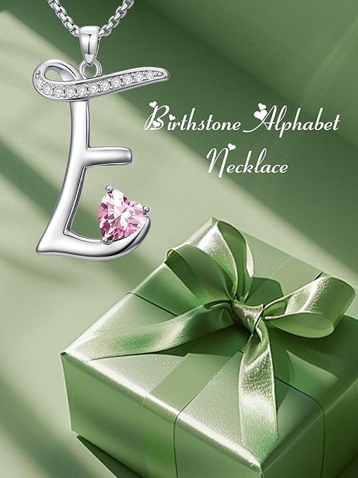 Valentines Day Gifts for Women Alphabet A to Z Initial Birthstone Pendant Necklaces for Women - 18k White Gold Plated Personalized Name Jewelry Valentine Mothers Day Birthday Gifts for Women Her Girlfriend