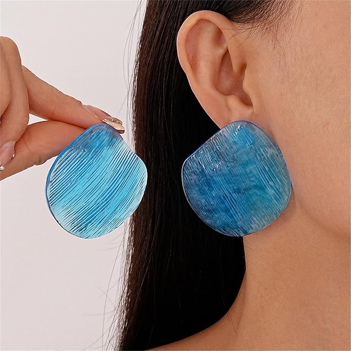 Color Resin Acrylic Earrings,Vintage Candy Color Big Round Studs Earring Chunky Exaggerated Geometric Drop Earring Statement Beach Vacation Jewelry