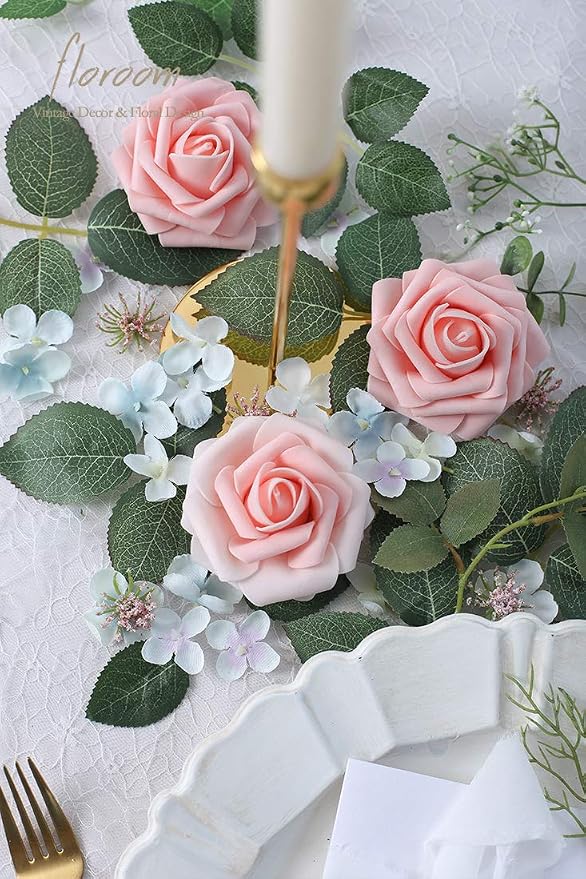 Artificial Flowers 50pcs Real Looking Peach Pink Foam Fake Roses - Image 2
