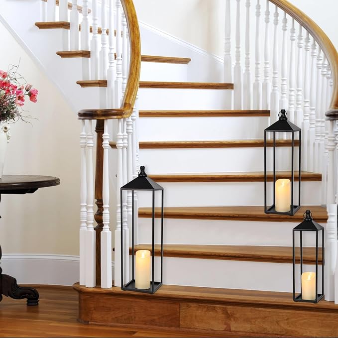 22'' 19'' 17'' Lanterns Decorative Outdoor Indoor, Glass-free Modern Farmhouse - Image 3