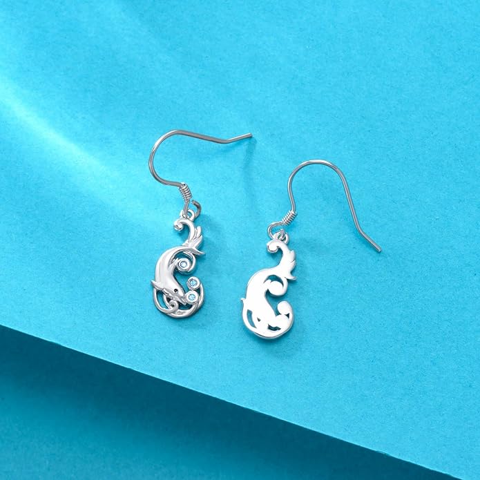 PELOVNY Animal Dangle Earrings Sterling Silver Hypoallergenic Moss Agate Crystal Moonstone Earrings Bee Butterfly Dolphin Peacock Phoenix Jewelry Birthday Christmas Gifts for Women