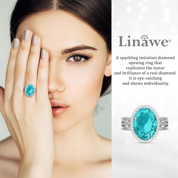 Linawe Birthstone Chunky Adjustable Rings for Women, Gold/Silver/Rose Gold Statement Rings, Imitation Diamond Fake Gemstone Crystal Cocktail Ring, Cubic Zirconia Costume Jewelry