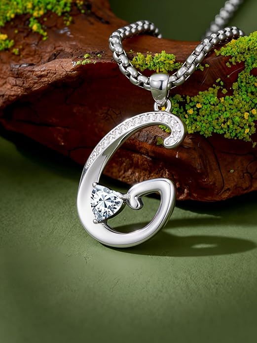 Valentines Day Gifts for Women Alphabet A to Z Initial Birthstone Pendant Necklaces for Women - 18k White Gold Plated Personalized Name Jewelry Valentine Mothers Day Birthday Gifts for Women Her Girlfriend