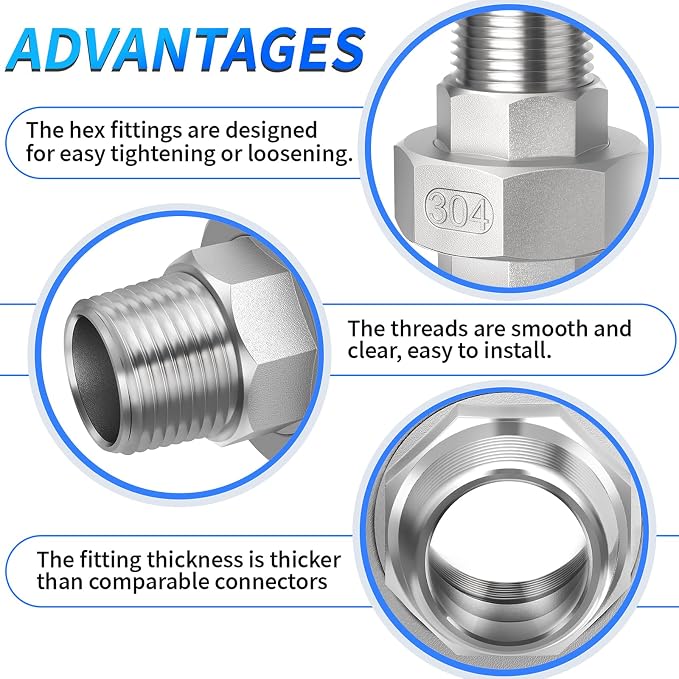 ChillWaves 304 Stainless Steel Cast Pipe Fitting, Union，1" NPT Male x 1" NPT - Image 4