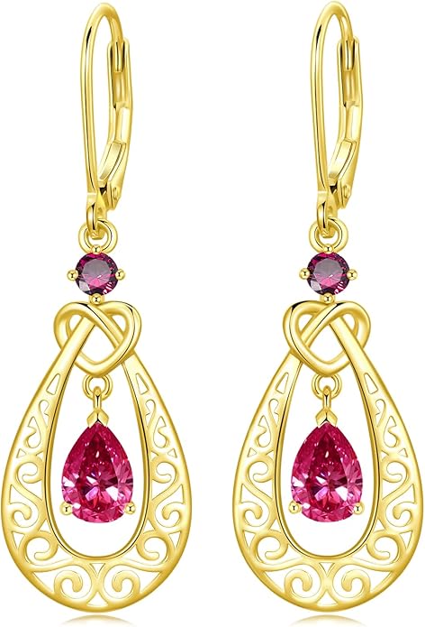 Teardrop Birthstone Dangle Drop Earrings Sterling Silver Infinity Filigree Leverback Earrings, Infinity Love Birthday Anniversary Valentines Day Gifts for Her Women Mom Wife