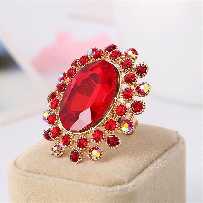 PINK TOWN Vintage Rhinestone Glass Finger Rings,Fashion Crystal Adjustable Open Wrap Knuckle Ring Boho Big Oval Stackable Rings Statement Ring Engagement Wedding Cocktail Party Rings Jewelry