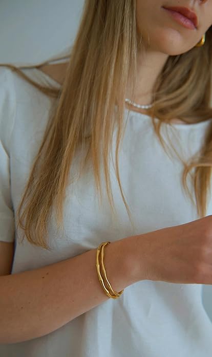 POTESSA 18K Gold Plated Cuff Bracelets Adjustable Dainty Bangle Handemade Jewelry for Women