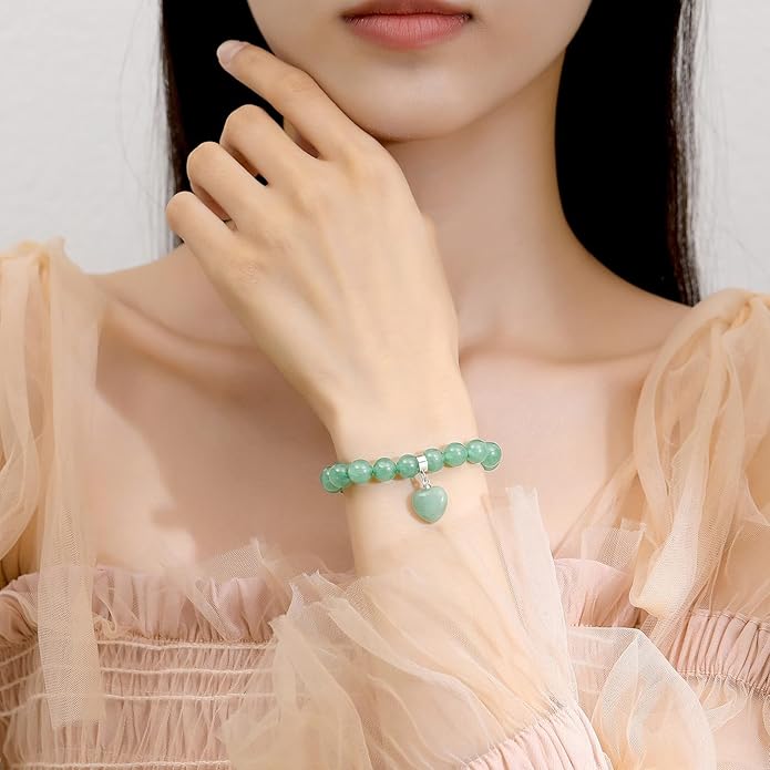 MAIBAOTA Healing Crystal Bracelet for Women, 8 mm Natural Gemstone Beaded Bracelet, Love Heart Bracelet Jewelry Gifts for Birthday Mothers Day Valentine's Day Anniversary