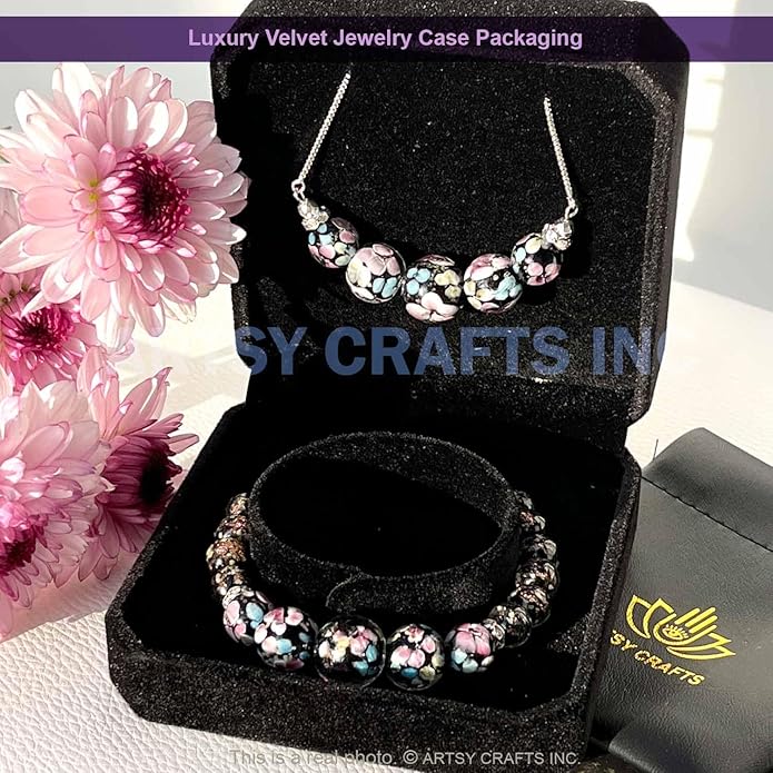 ARTSY Crafts Lily Garden Glow in the Dark Firefly Bead Bracelets Necklaces, Handmade in USA Murano Glass Jewelry, Flower Luminous Beads Mermaid Crystal Bracelet Bangle
