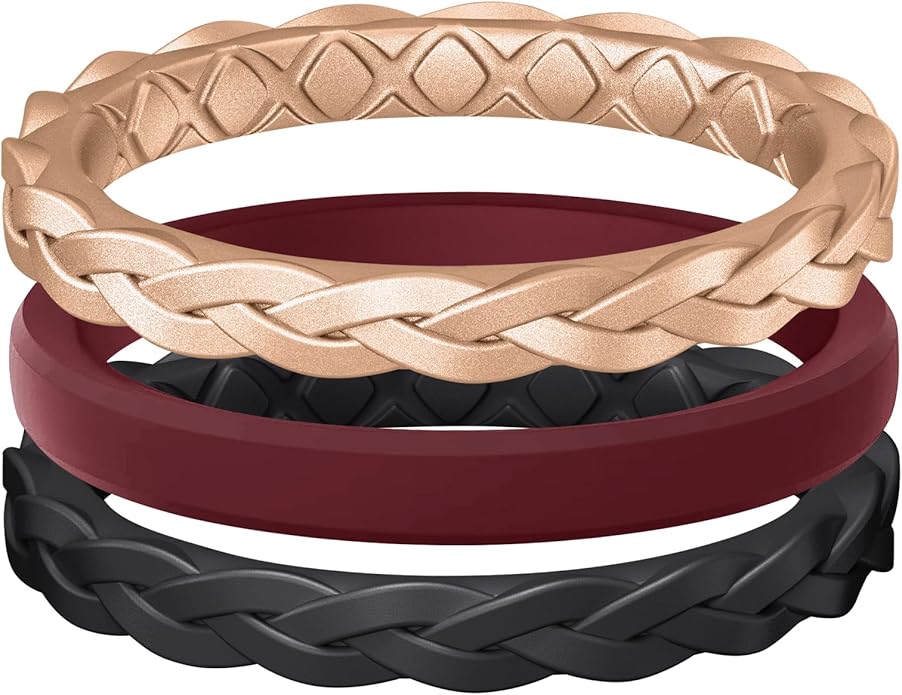 Egnaro Women's Wedding Bands, Silicone Thin and Stackable Rubber Engagement Ring, Variety Multipack With Breathable Grooves Workout Accessories