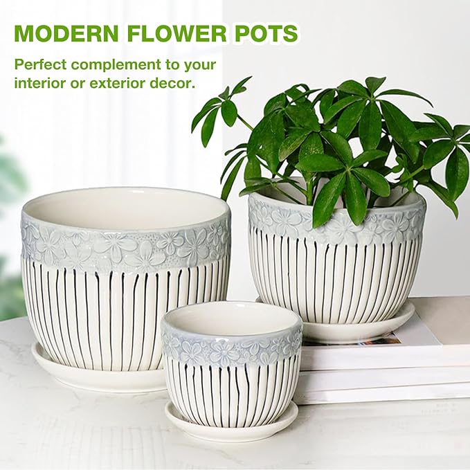 Hlukana Ceramic Plant Pots Set of 3, 6.75/5.6/4.2 inch Planters - Image 4