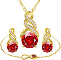 Jewelry Sets for Women-18K Gold Plated Dainty Birthstone Pendant,Trendy Necklace Earrings Infinity Bracelets Set,Ideal Jewelry Gifts for Her Mom