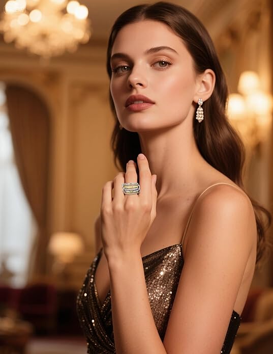 Statement Rings for Women, 18k Gold Plated Stackable Cubic Zirconia Rings, Silver Gold Multi Ring Mixed Metals Stackable Ring Set for Women Non Tarnish