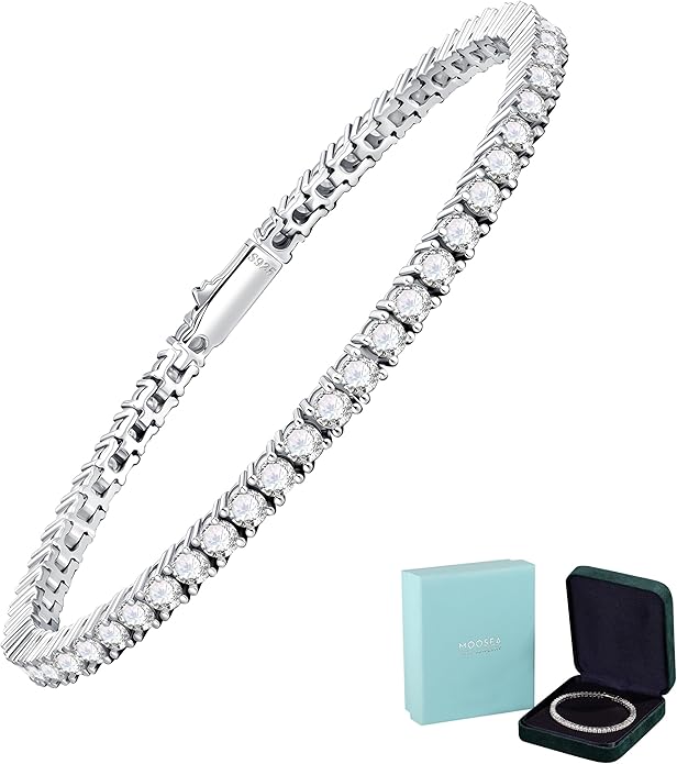 MOOSEA Moissanite Bracelets for Women, 925 Sterling Silver Anniversary Birthday Gifts for Women Wife Her Silver Tennis Bracelet Valentines Day Gifts for Her