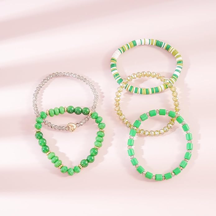 Heishi Beaded Stretch Bracelets for Women Stackable Polymer Clay Beads Bracelets Friendship Boho Summer Beach Bracelet Jewelry Set