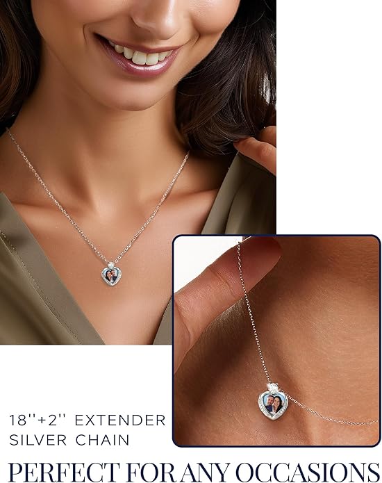 MomentWish Heart Necklace for Women Moissanite, Simulated Diamond, 925 Sterling Silver