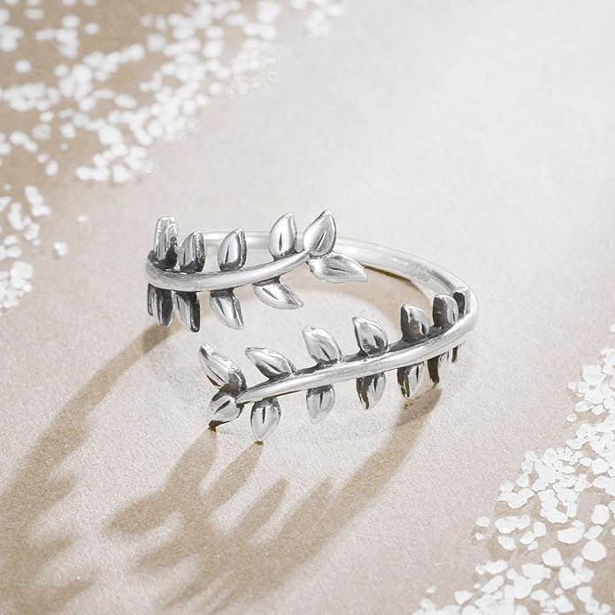 Adjustable Leaf Ring Silver Adjustable Rings for Women & Men Vintage Thumb Ring with Branch Leaves Vine Wrap Open Rings Statement Jewelry Gifts Unisex Size 5-9
