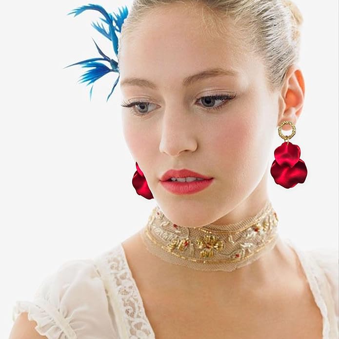 Anmpab Statement Matte Rose Flower Petal Stud Earrings for Women Dangly Floral Petal Earrings Jewelry Accessories Romantic Gifts for Her Women