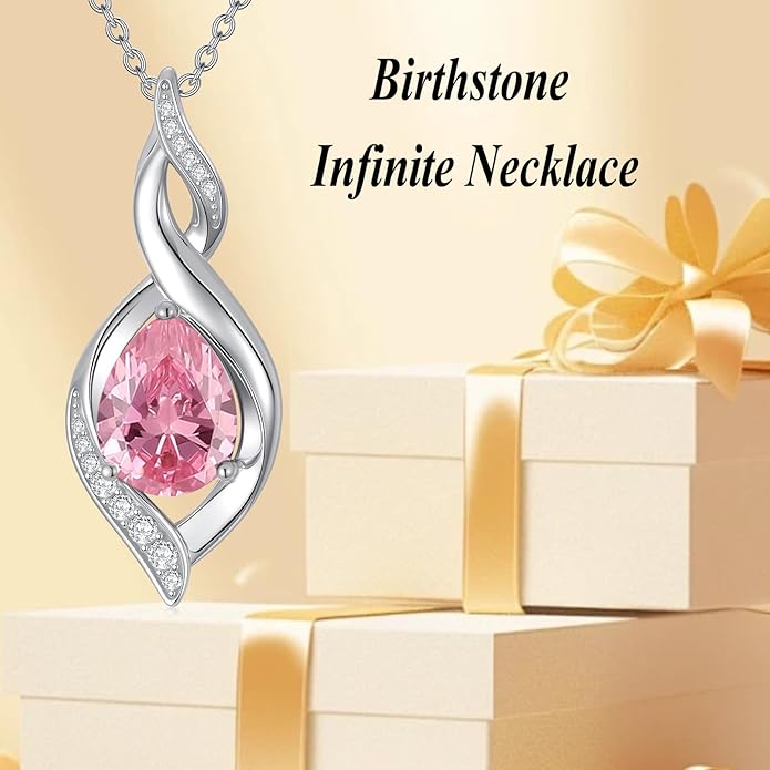 Birthstone Necklace for Women 925 Sterling Silver Infinity Love Jewelry Valentines Day Birthday Gifts for Her Mom Wife Girlfriend