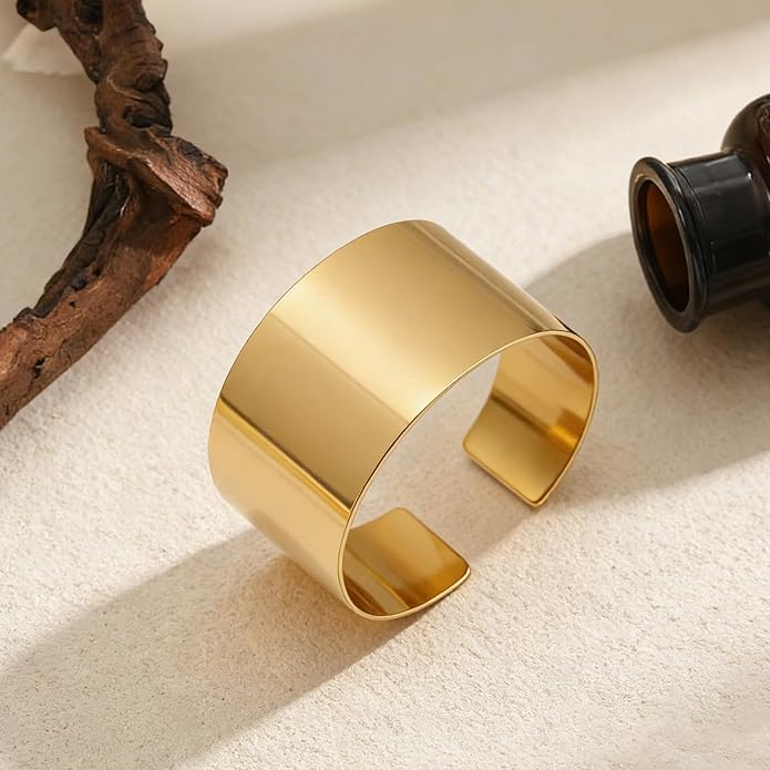 hotoo Chunky Wide Bangle Bracelets For Women Open Gold Bangle Statement Cuff Stainless Steel Stackable Bracelets Thick Jewelry For Christmas Birthday Trendy Gifts