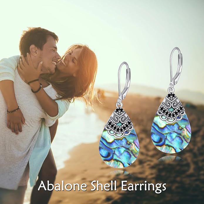Abalone Shell Dangle Drop Earrings for Women 925 Sterling Silver Filigree Bohemian Earrings Jewelry Gift