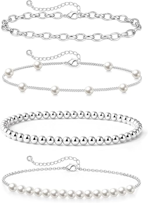 Zeffy Gold Pearl Beaded Bracelet for Women, 14K Gold Plated Jewelry Set With Paperclip Link Chain, Trendy Stack Bracelets