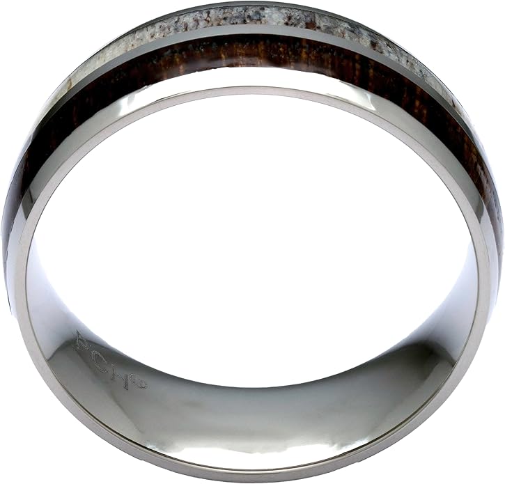 Deer Antler and Koa Wood Ring Titanium Mens Wedding Band Comfort Fit