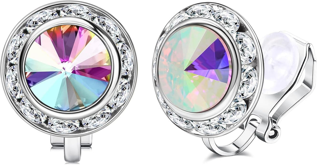 Clip on Dance Earrings for Women Crystal Halo Rhinestone Earrings for Competitions Performance Stage Wedding Party