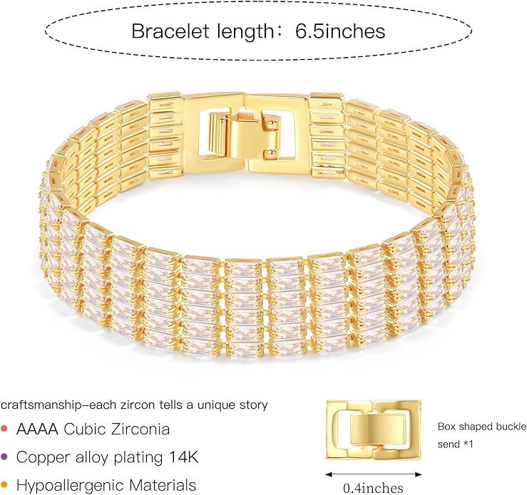 14K Gold Plated Tennis Bracelet for Women – Classic CZ Link Design, Fits 6.0"–7.2" Wrists – Stylish Sparkling Jewelry Gift, Timeless Tennis Bracelets for Women