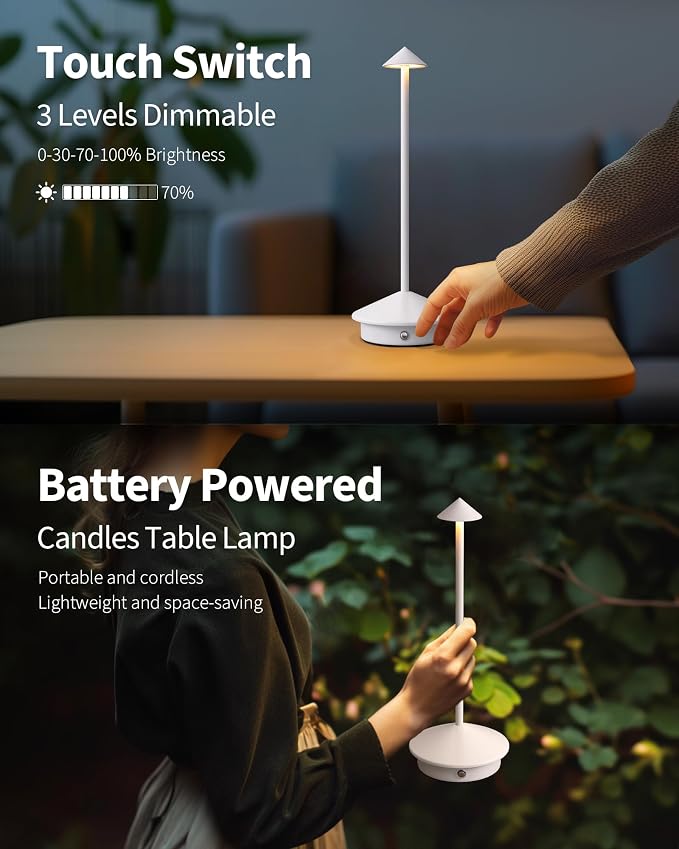 Modern Cordless Table Lamp Set of 2, Rechargeable, Battery Operated Lighting - Image 4