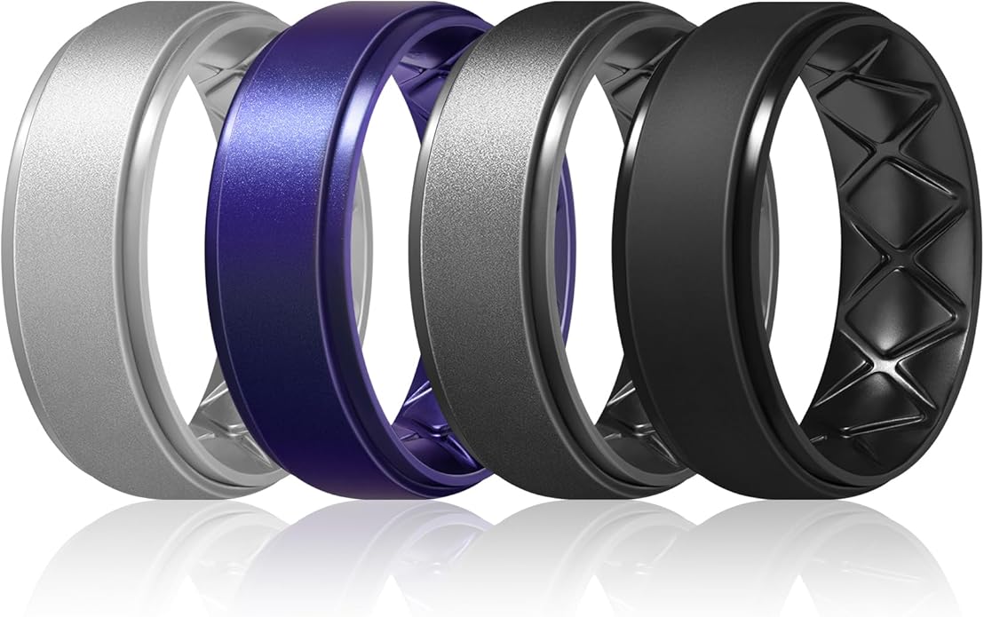 Egnaro Men's Rings 8.5mm Wide-2mm Thick Inner Arc Ergonomic Breathable Rubber Wedding bands-Hypoallergenic for Gym/Outdoor/Gift((1-7 Variety Pack with Half Size)