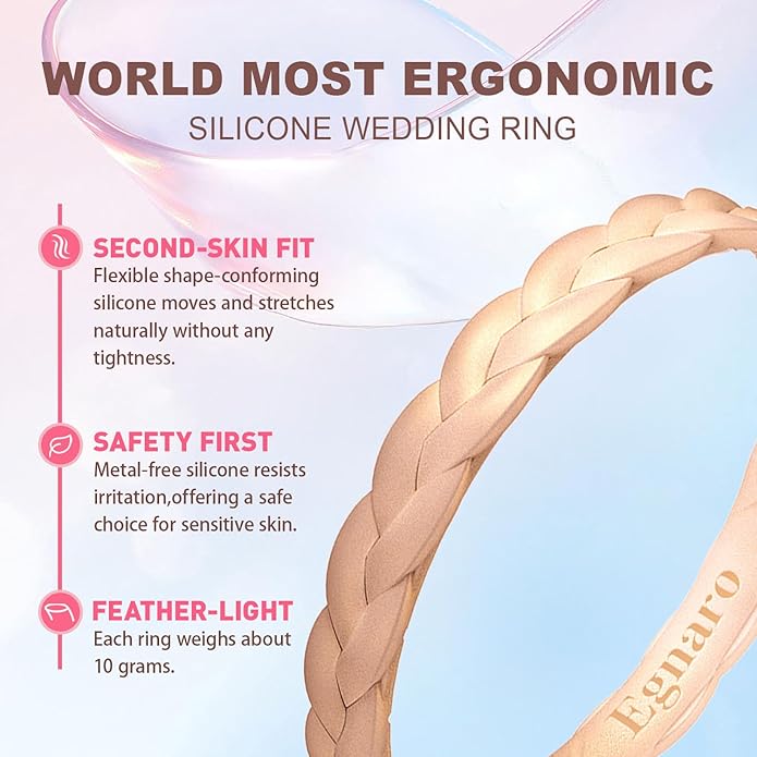Egnaro Thin Silicone Anniversary Rings:2.5mm Wide - 2mm Thick Woven Design Statement Rubber Wedding bands Women,2-5 Variety Multipack